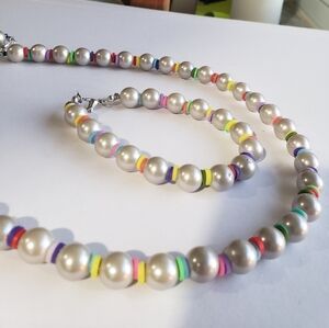 NWT KIDS pearls bracelet NECKLACE 15 INCH   multicolored Christmas gift Girls